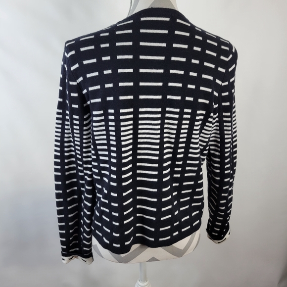 Liz Claiborne Open Cardigan Sweater Knit Black/White Design Cotton Size Medium - Picture 4 of 7